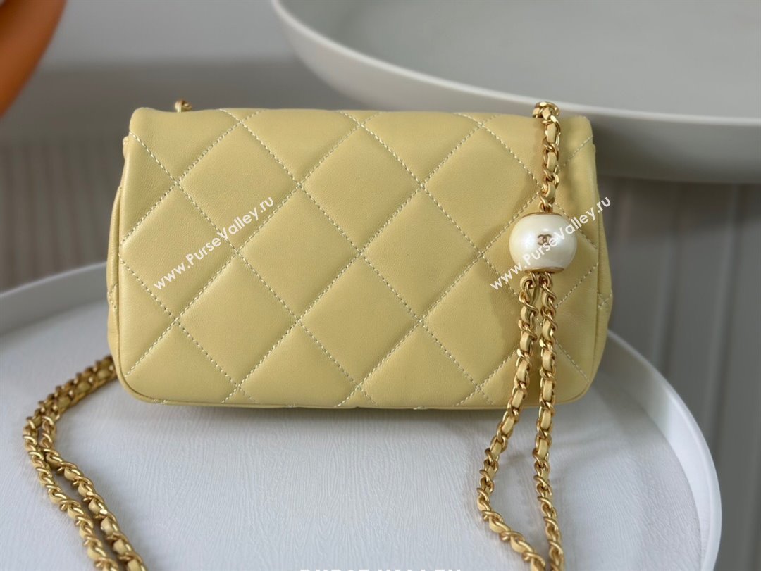 Chanel Lambskin Small Flap Bag with Pearl Chain AS4861 Yellow 2024 (SM-24072321)