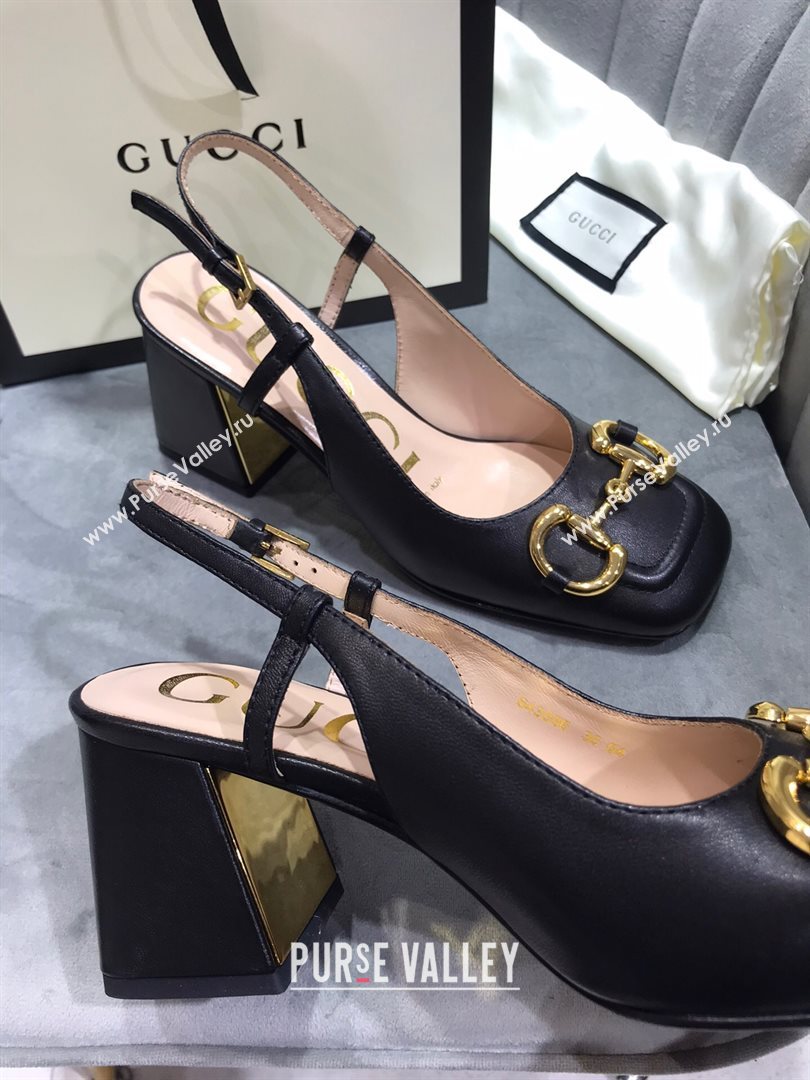 Gucci Mid-Heel Slingback Pumps with Horsebit Black 2020 (MD-20120231)