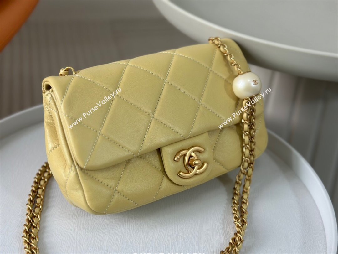 Chanel Lambskin Small Flap Bag with Pearl Chain AS4861 Yellow 2024 (SM-24072321)