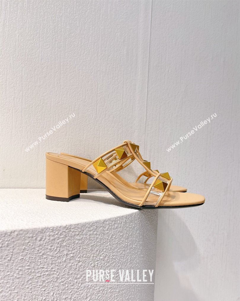 Valentino Roman Stud Heel Slide Sandals in Leather and PVC Nude 2023 VT102704 (MD-231027091)