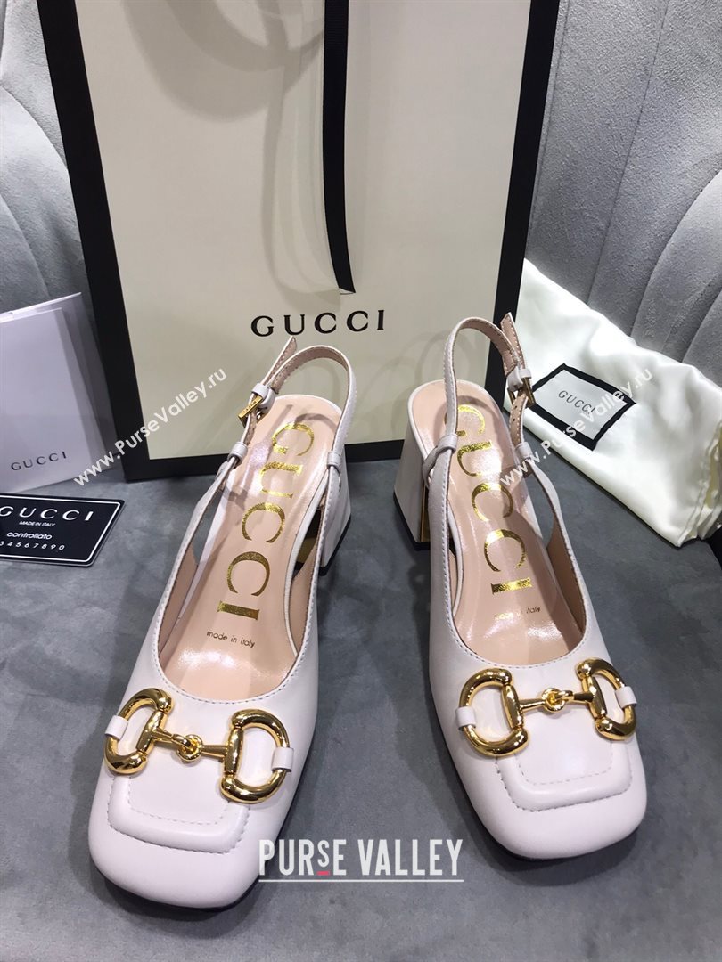 Gucci Mid-Heel Slingback Pumps with Horsebit White 2020 (MD-20120232)
