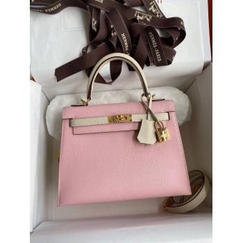 Hermes Kelly 25/28/32cm Bag in Original Epsom Leather 3Q Pink/White/Gold 2024 (Handmand) (M-24021908)