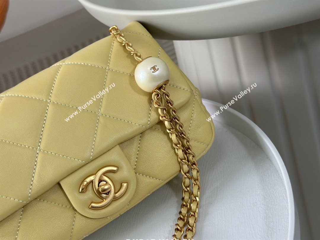 Chanel Lambskin Small Flap Bag with Pearl Chain AS4861 Yellow 2024 (SM-24072321)