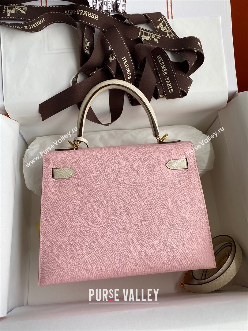 Hermes Kelly 25/28/32cm Bag in Original Epsom Leather 3Q Pink/White/Gold 2024 (Handmand) (M-24021908)