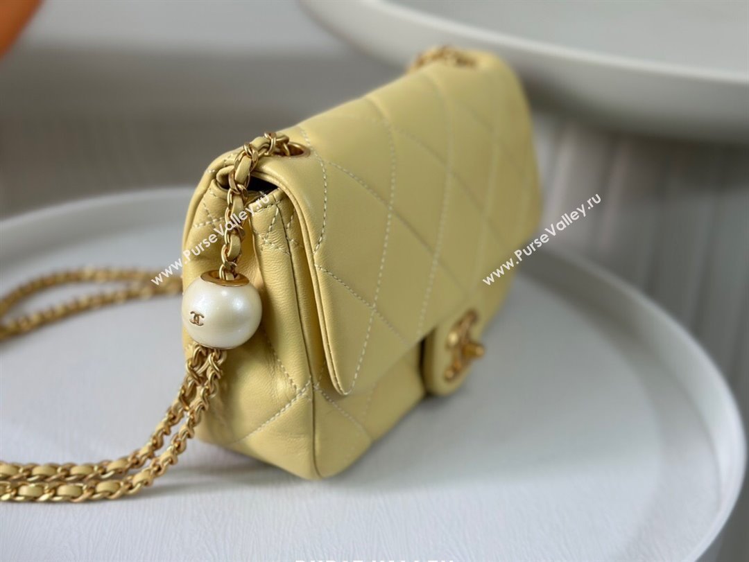 Chanel Lambskin Small Flap Bag with Pearl Chain AS4861 Yellow 2024 (SM-24072321)