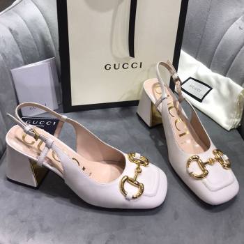 Gucci Mid-Heel Slingback Pumps with Horsebit White 2020 (MD-20120232)