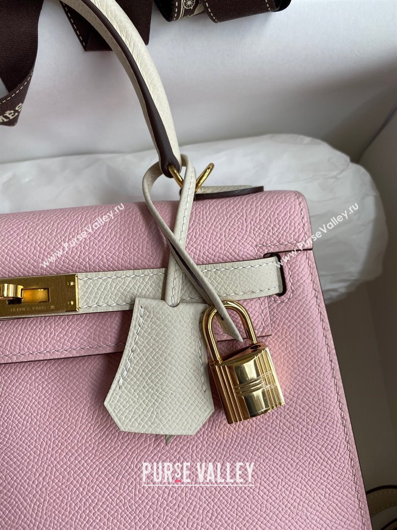 Hermes Kelly 25/28/32cm Bag in Original Epsom Leather 3Q Pink/White/Gold 2024 (Handmand) (M-24021908)