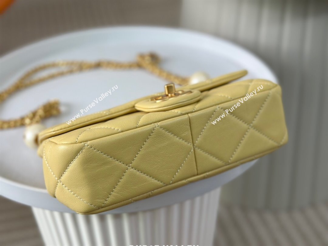 Chanel Lambskin Small Flap Bag with Pearl Chain AS4861 Yellow 2024 (SM-24072321)