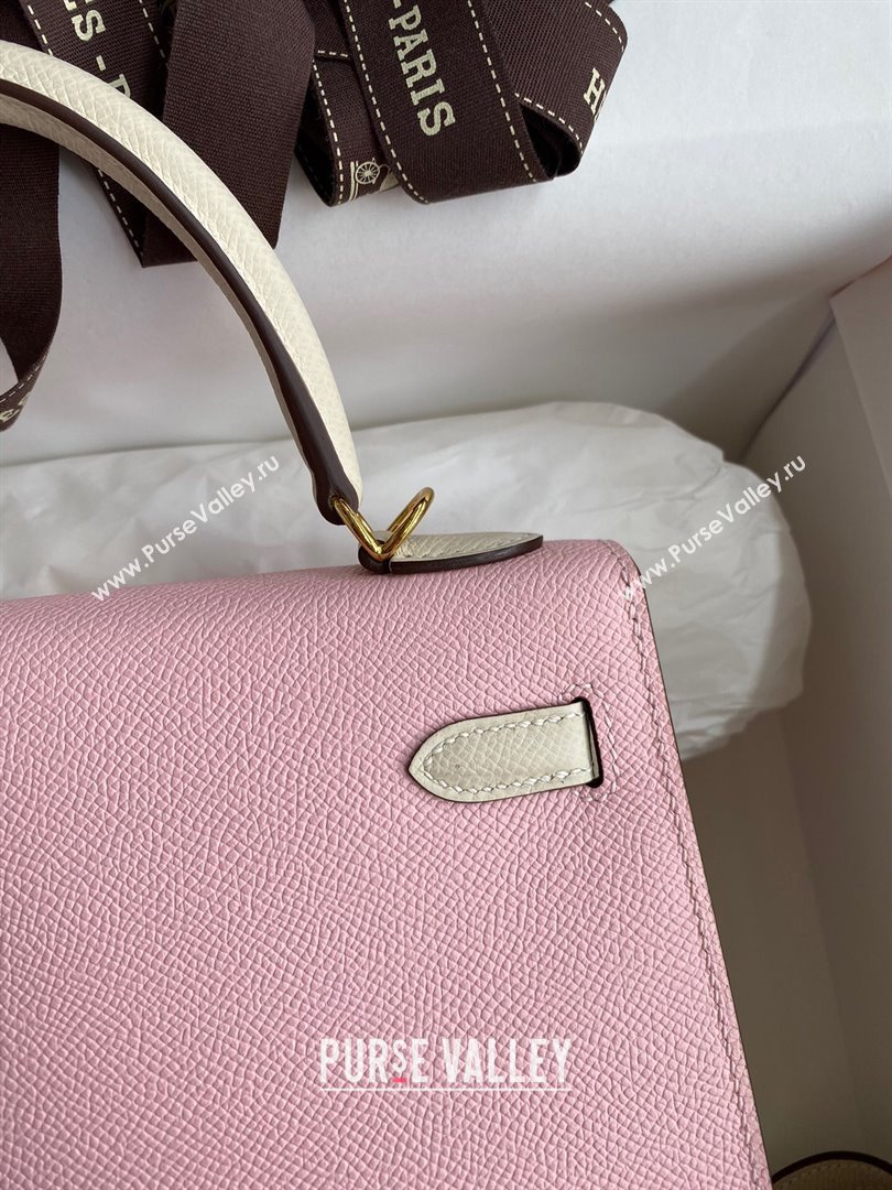 Hermes Kelly 25/28/32cm Bag in Original Epsom Leather 3Q Pink/White/Gold 2024 (Handmand) (M-24021908)