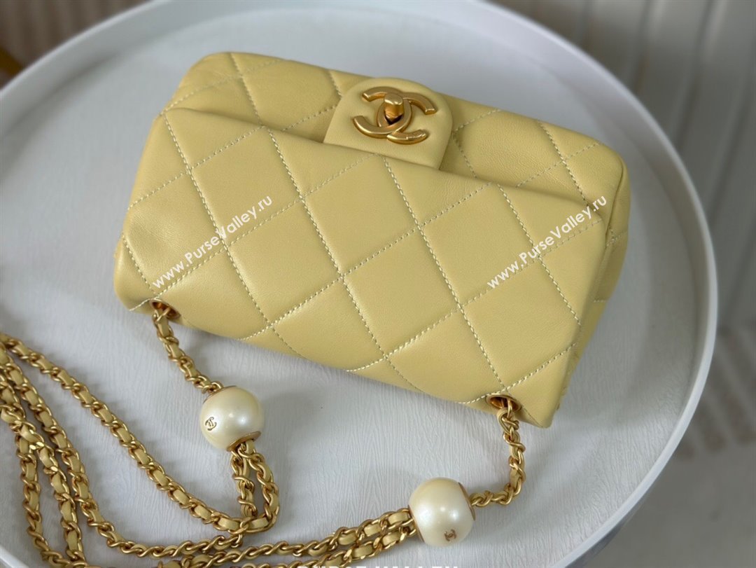 Chanel Lambskin Small Flap Bag with Pearl Chain AS4861 Yellow 2024 (SM-24072321)