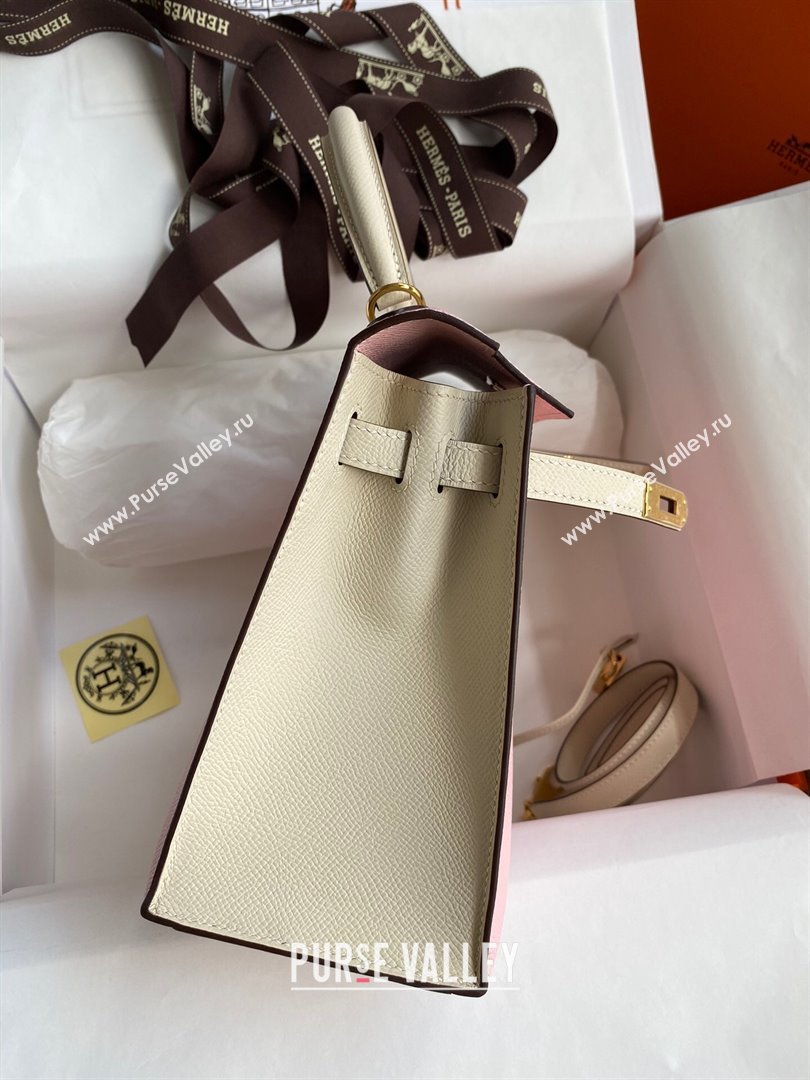 Hermes Kelly 25/28/32cm Bag in Original Epsom Leather 3Q Pink/White/Gold 2024 (Handmand) (M-24021908)