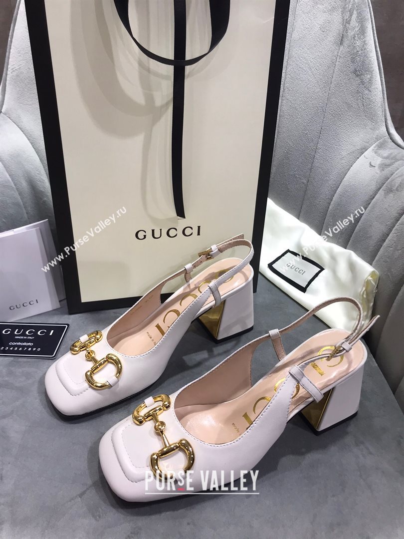 Gucci Mid-Heel Slingback Pumps with Horsebit White 2020 (MD-20120232)