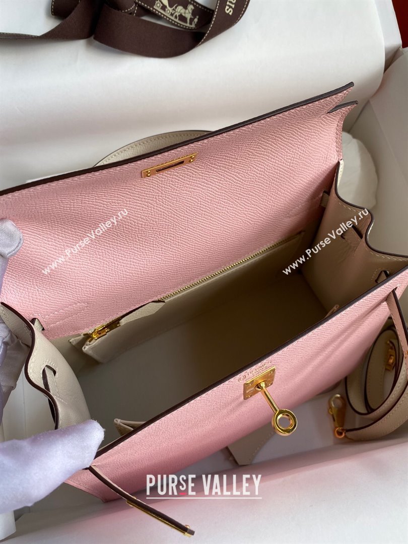 Hermes Kelly 25/28/32cm Bag in Original Epsom Leather 3Q Pink/White/Gold 2024 (Handmand) (M-24021908)