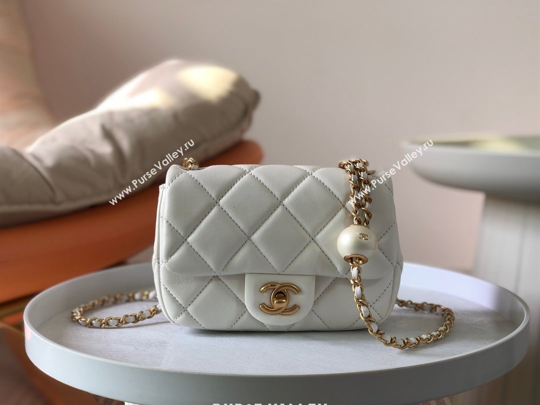 Chanel Lambskin Mini Flap Bag with Pearl Chain AS4868 White 2024 (SM-24072318)