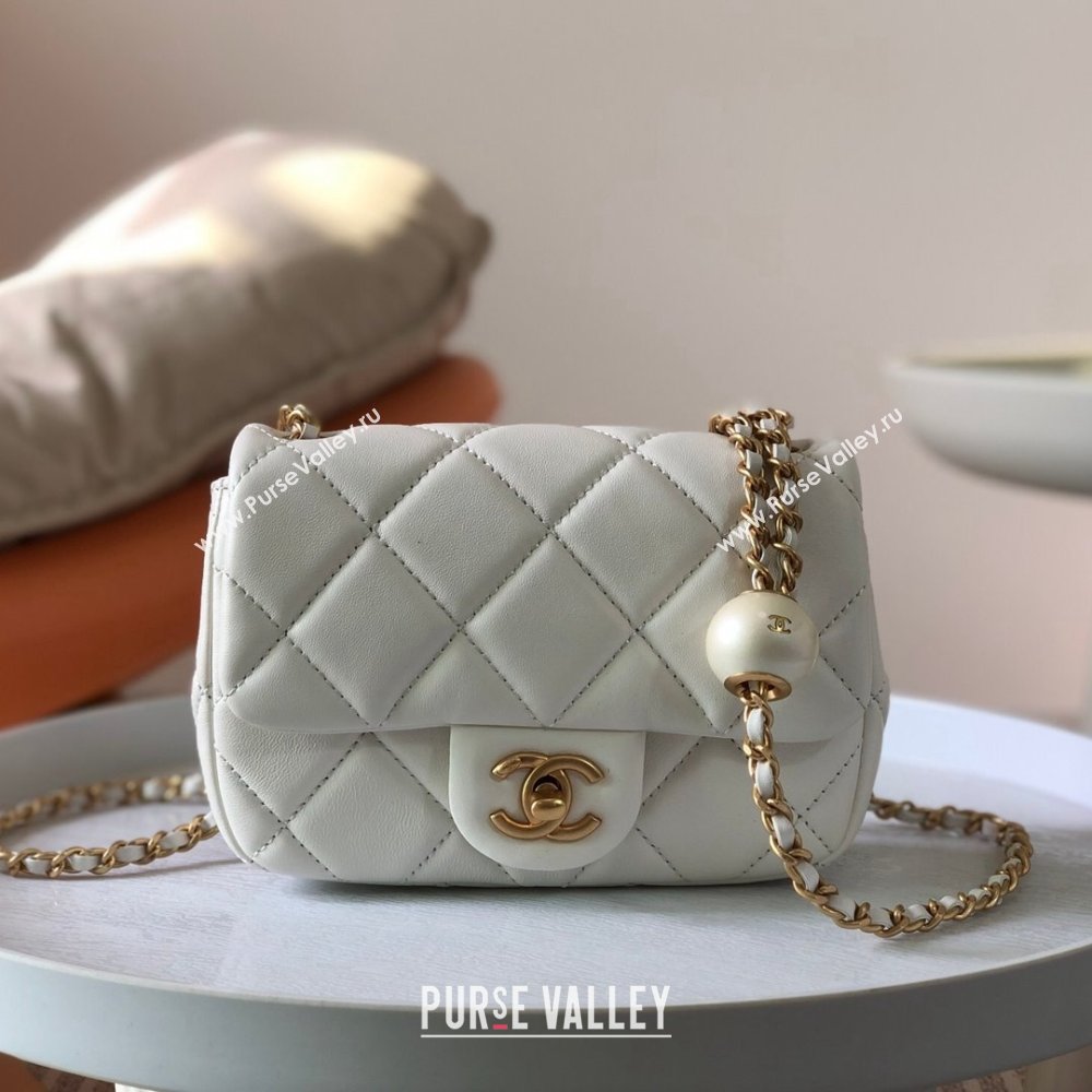 Chanel Lambskin Mini Flap Bag with Pearl Chain AS4868 White 2024 (SM-24072318)