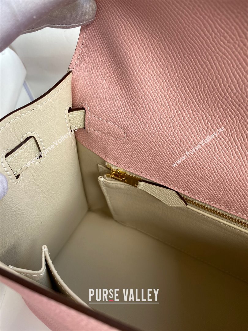 Hermes Kelly 25/28/32cm Bag in Original Epsom Leather 3Q Pink/White/Gold 2024 (Handmand) (M-24021908)