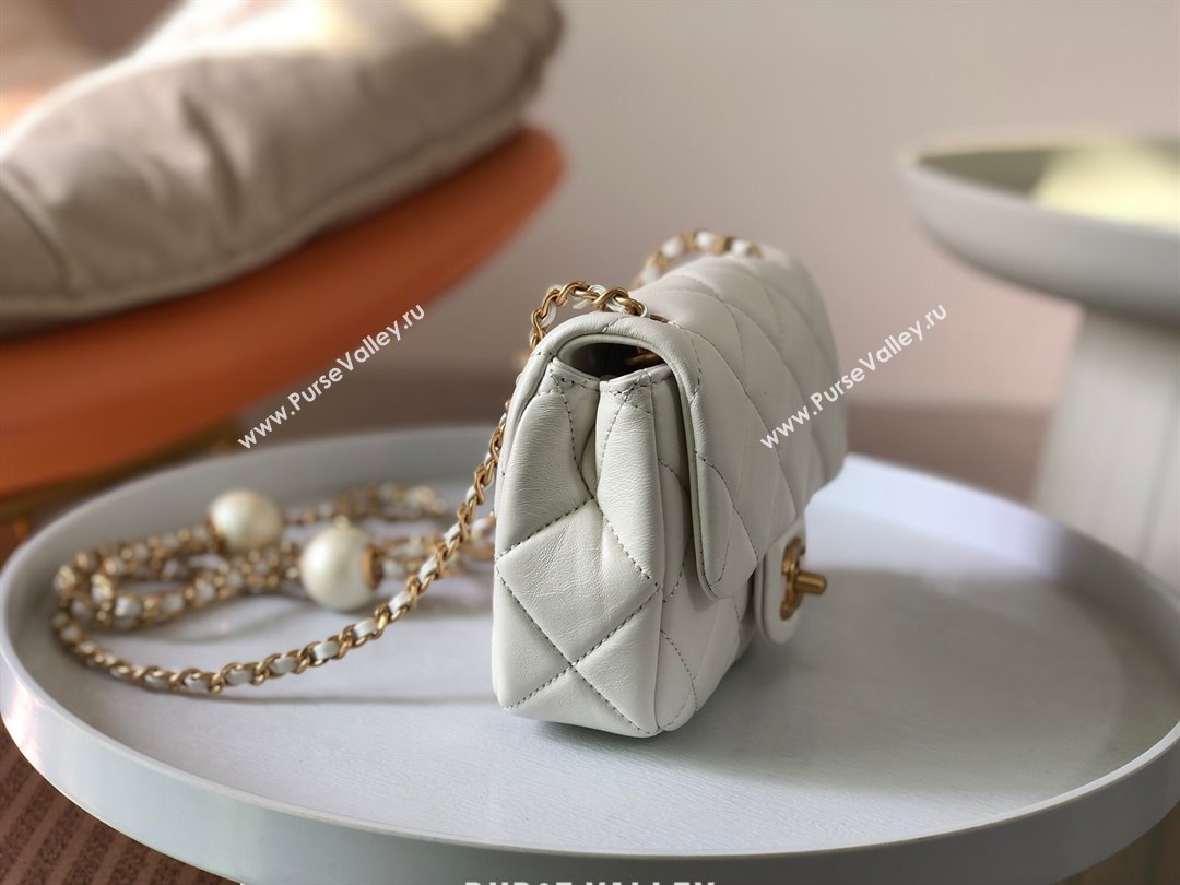 Chanel Lambskin Mini Flap Bag with Pearl Chain AS4868 White 2024 (SM-24072318)