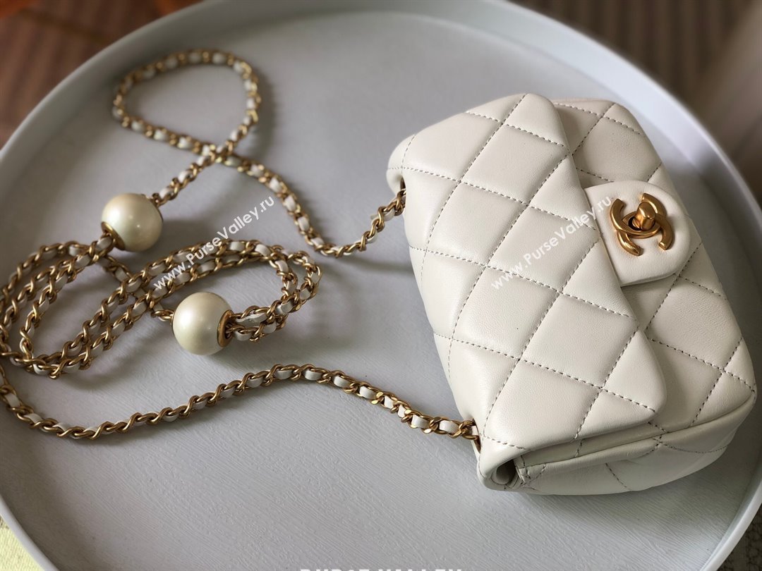 Chanel Lambskin Mini Flap Bag with Pearl Chain AS4868 White 2024 (SM-24072318)