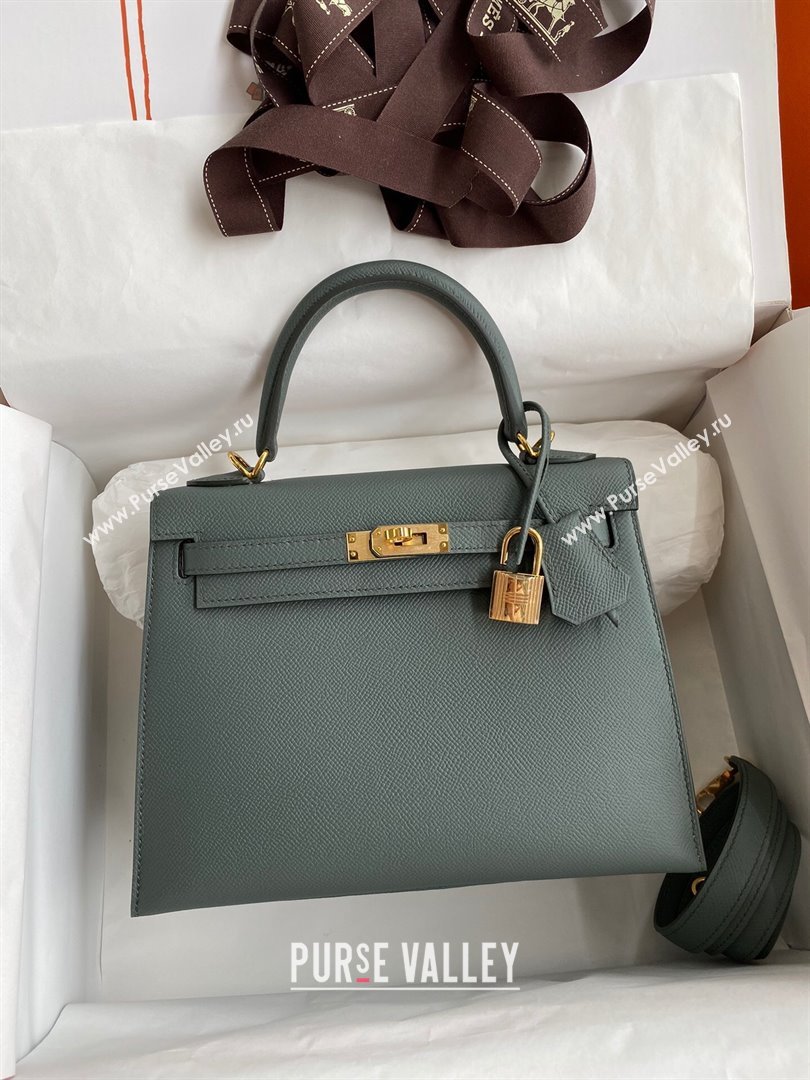 Hermes Kelly 25/28/32cm Bag in Original Epsom Leather Almond Green/Gold 2024 (Handmand) (M-24021909)