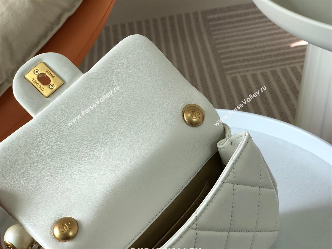 Chanel Lambskin Mini Flap Bag with Pearl Chain AS4868 White 2024 (SM-24072318)