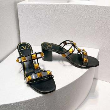 Valentino Roman Stud Heel Slide Sandals in Leather and PVC Black 2023 VT102704 (MD-231027093)