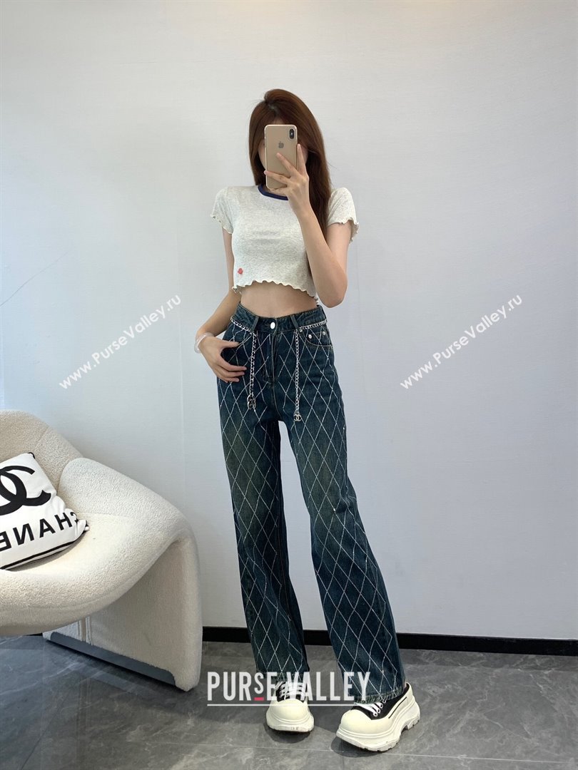Chanel Crystal Denim Jeans with Chain Belt CH040317 Blue 2024 (Q-24040317)