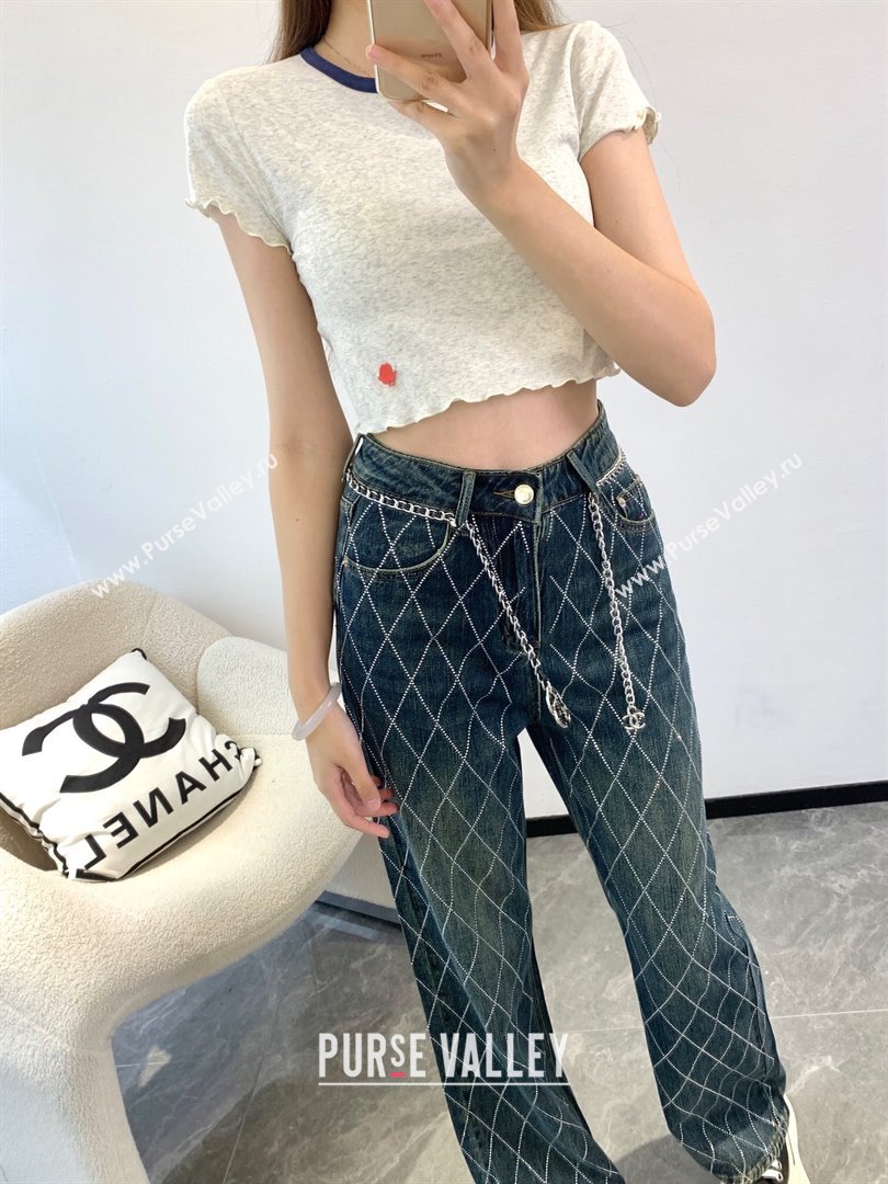 Chanel Crystal Denim Jeans with Chain Belt CH040317 Blue 2024 (Q-24040317)