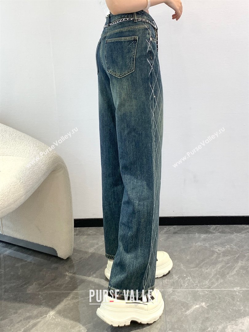Chanel Crystal Denim Jeans with Chain Belt CH040317 Blue 2024 (Q-24040317)