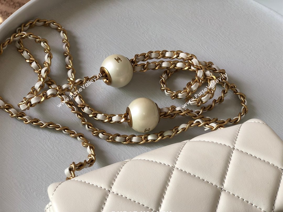 Chanel Lambskin Mini Flap Bag with Pearl Chain AS4868 White 2024 (SM-24072318)