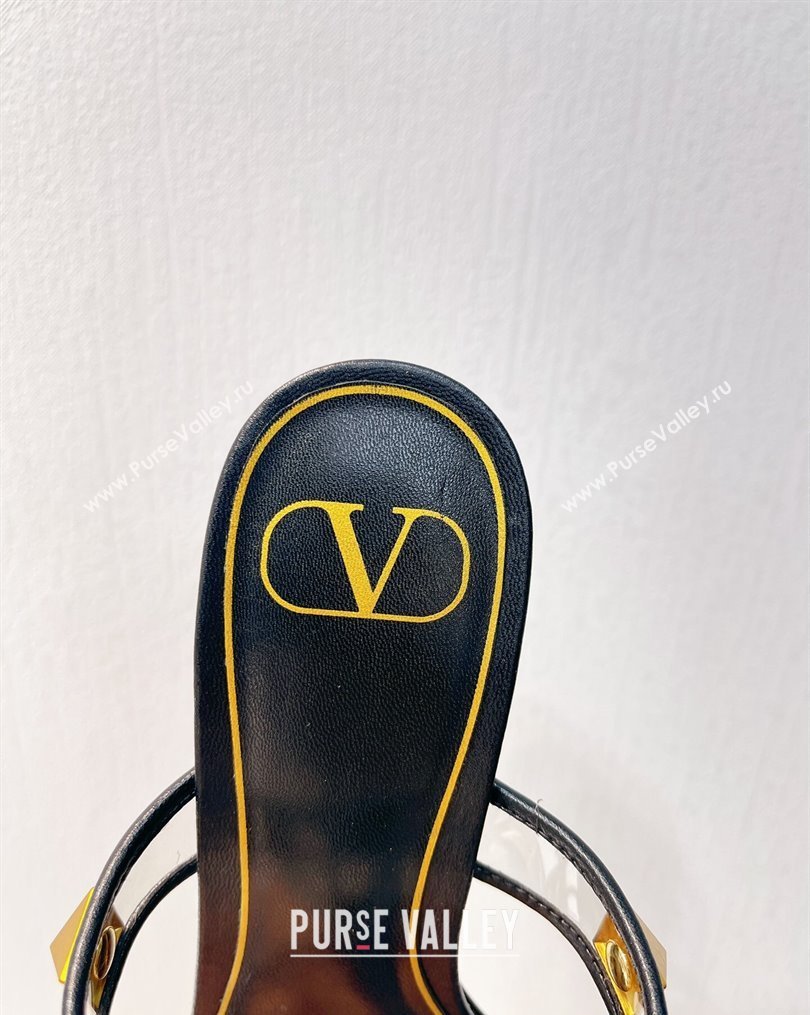 Valentino Roman Stud Heel Slide Sandals in Leather and PVC Black 2023 VT102704 (MD-231027093)