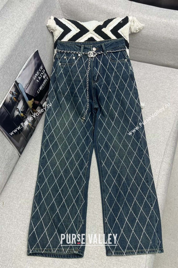 Chanel Crystal Denim Jeans with Chain Belt CH040317 Blue 2024 (Q-24040317)
