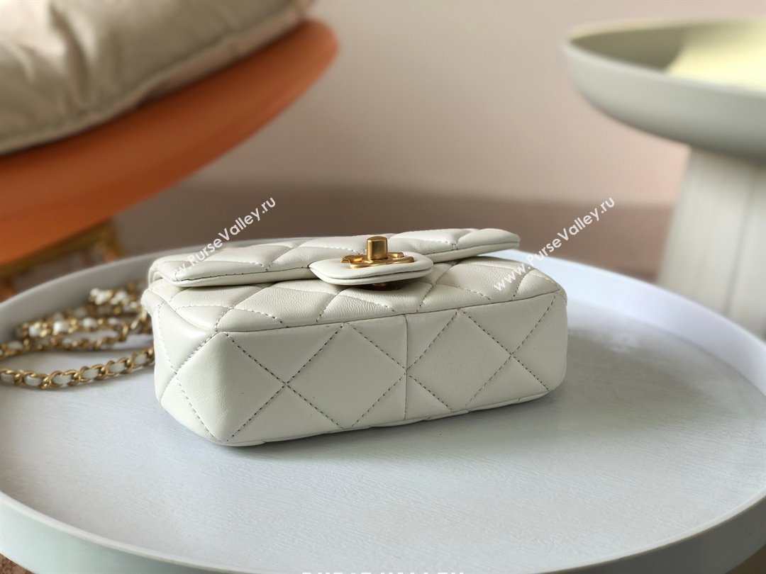 Chanel Lambskin Mini Flap Bag with Pearl Chain AS4868 White 2024 (SM-24072318)