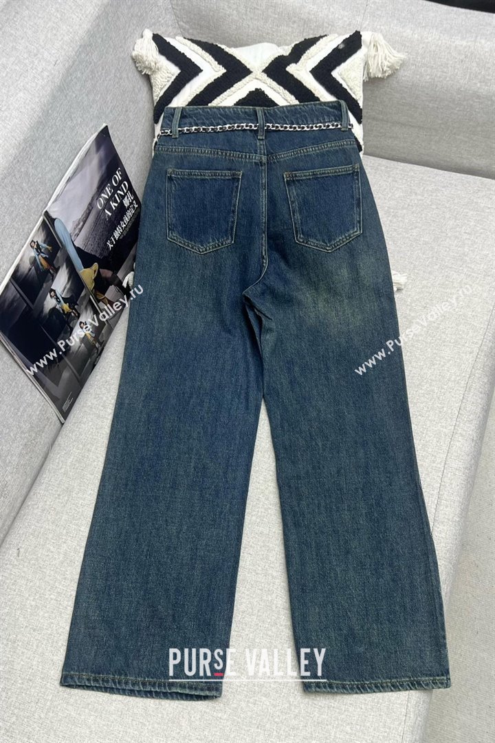 Chanel Crystal Denim Jeans with Chain Belt CH040317 Blue 2024 (Q-24040317)