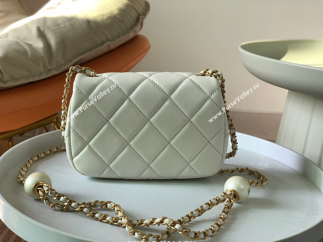 Chanel Lambskin Mini Flap Bag with Pearl Chain AS4868 White 2024 (SM-24072318)