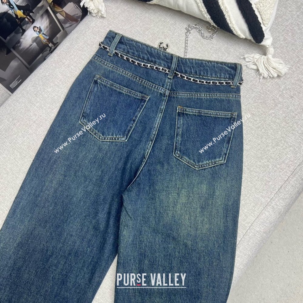 Chanel Crystal Denim Jeans with Chain Belt CH040317 Blue 2024 (Q-24040317)
