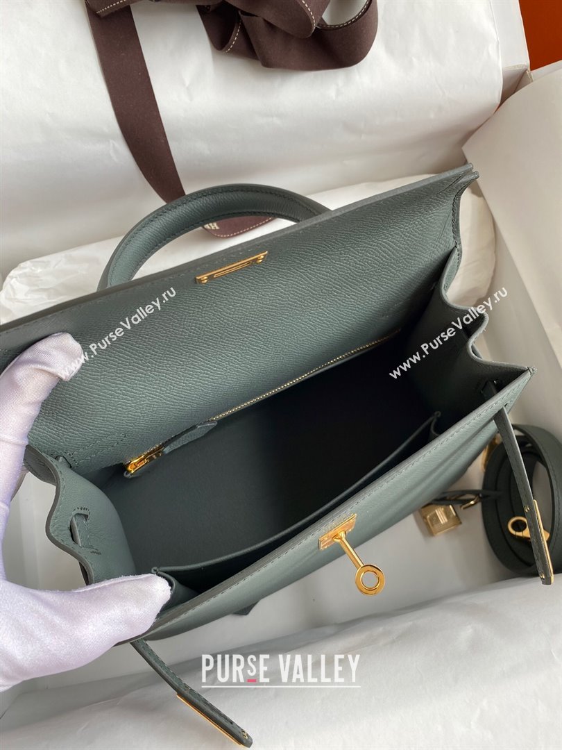 Hermes Kelly 25/28/32cm Bag in Original Epsom Leather Almond Green/Gold 2024 (Handmand) (M-24021909)