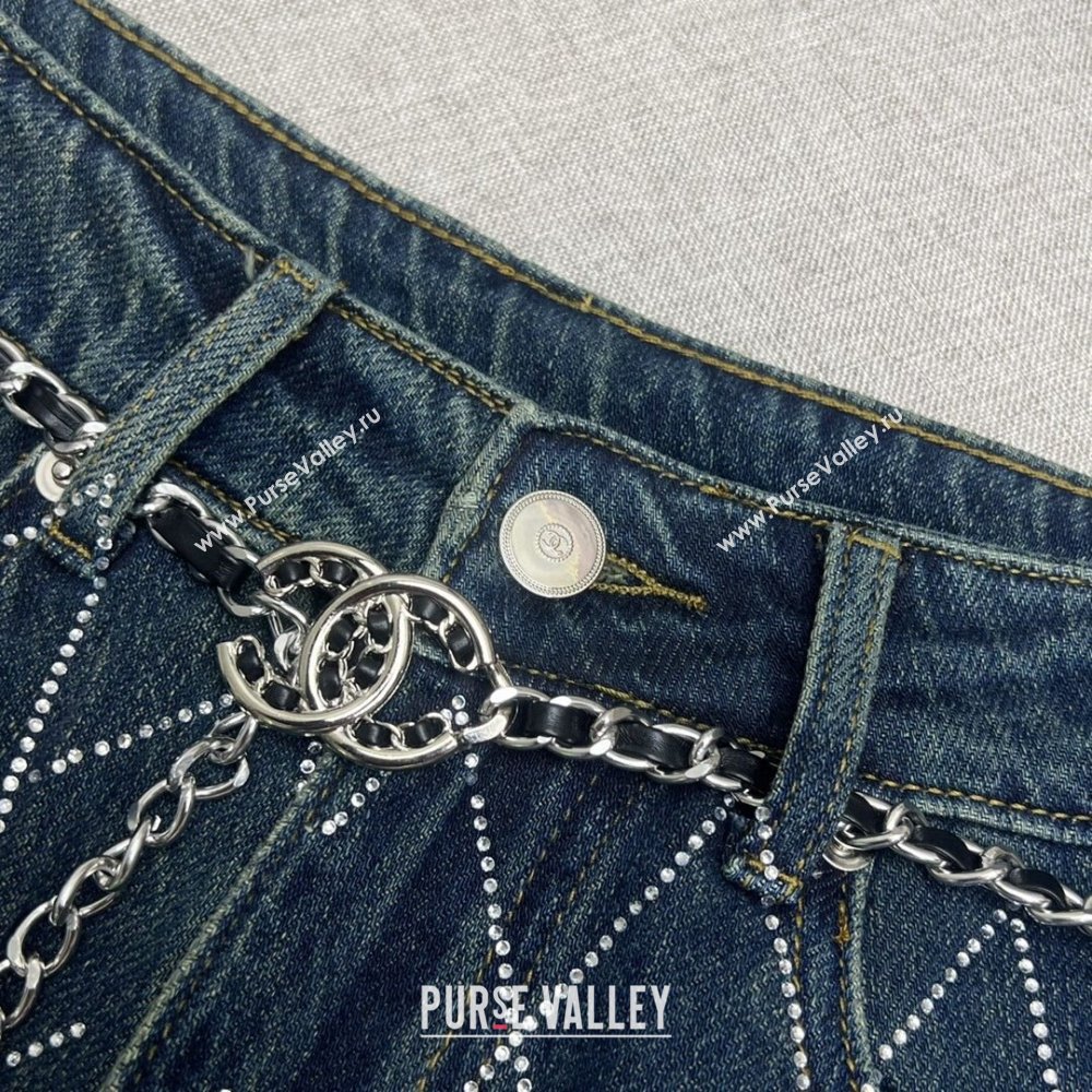 Chanel Crystal Denim Jeans with Chain Belt CH040317 Blue 2024 (Q-24040317)