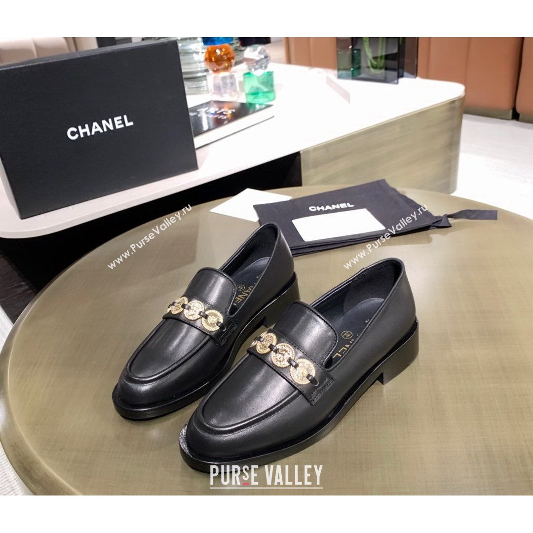 Chanel Calfskin Loafers with Coin Charm G37932 Black 2021 (MD-21080936)