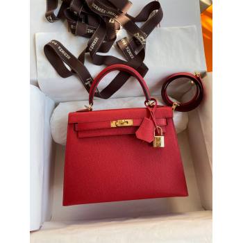 Hermes Kelly 25/28/32cm Bag in Original Epsom Leather Red/Gold 2024 (Handmand) (M-24021910)