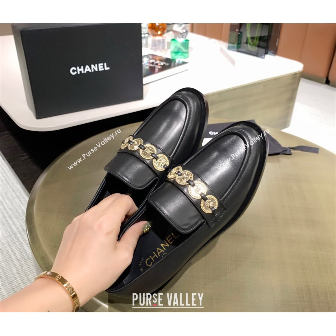 Chanel Calfskin Loafers with Coin Charm G37932 Black 2021 (MD-21080936)