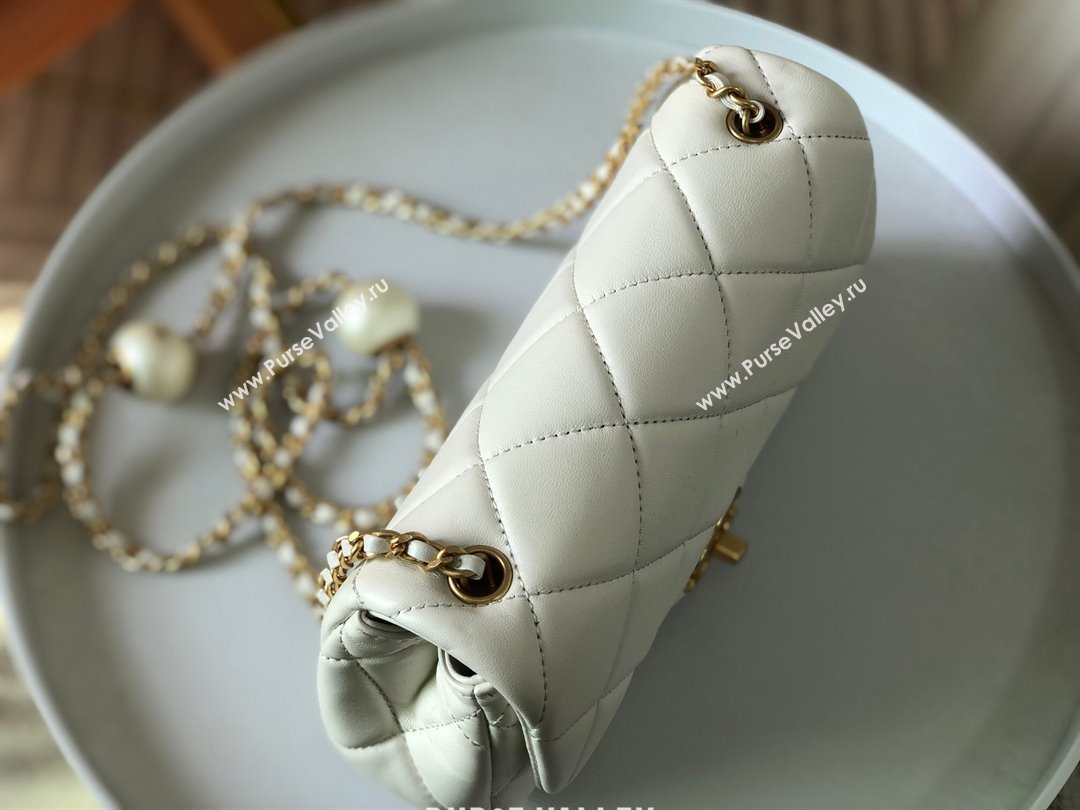 Chanel Lambskin Small Flap Bag with Pearl Chain AS4861 White 2024 (SM-24072322)