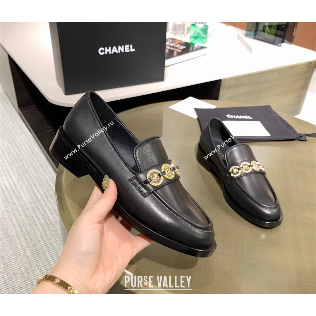 Chanel Calfskin Loafers with Coin Charm G37932 Black 2021 (MD-21080936)