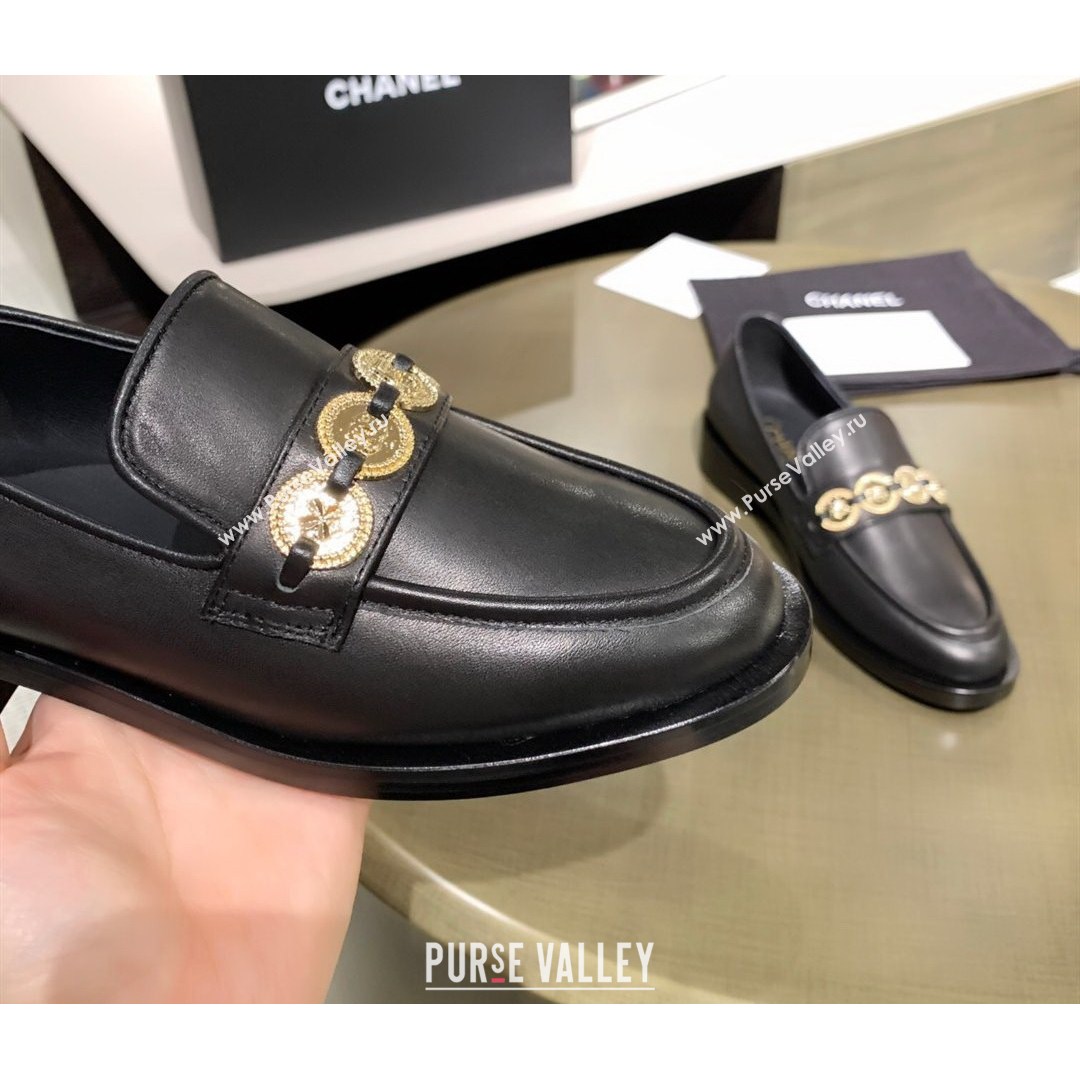 Chanel Calfskin Loafers with Coin Charm G37932 Black 2021 (MD-21080936)