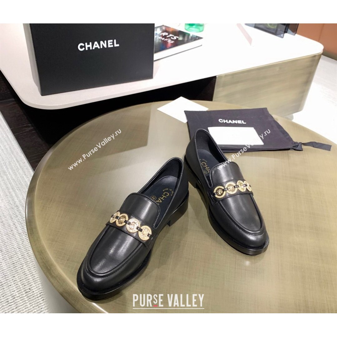 Chanel Calfskin Loafers with Coin Charm G37932 Black 2021 (MD-21080936)