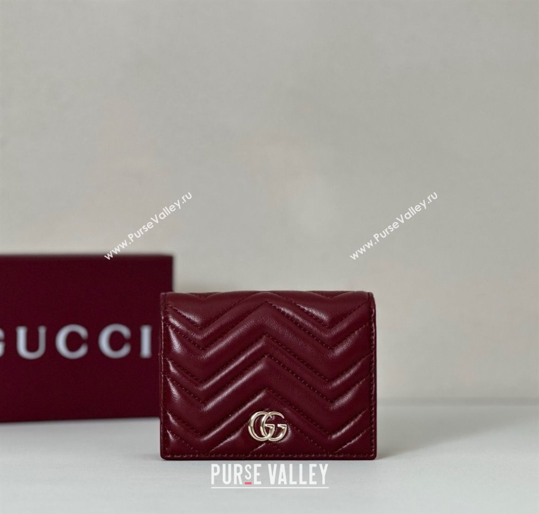 Gucci GG Marmont Leather small wallet Ancora Red 2025 466492 (DLH-250808010)