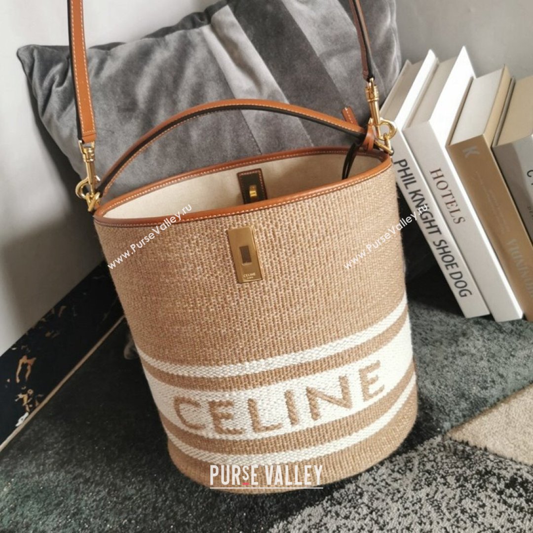 Celine Bucket 16 Bag IN TEXTILE and Smooth Calfskin Beige/Tan 2021 (BL-210812051)