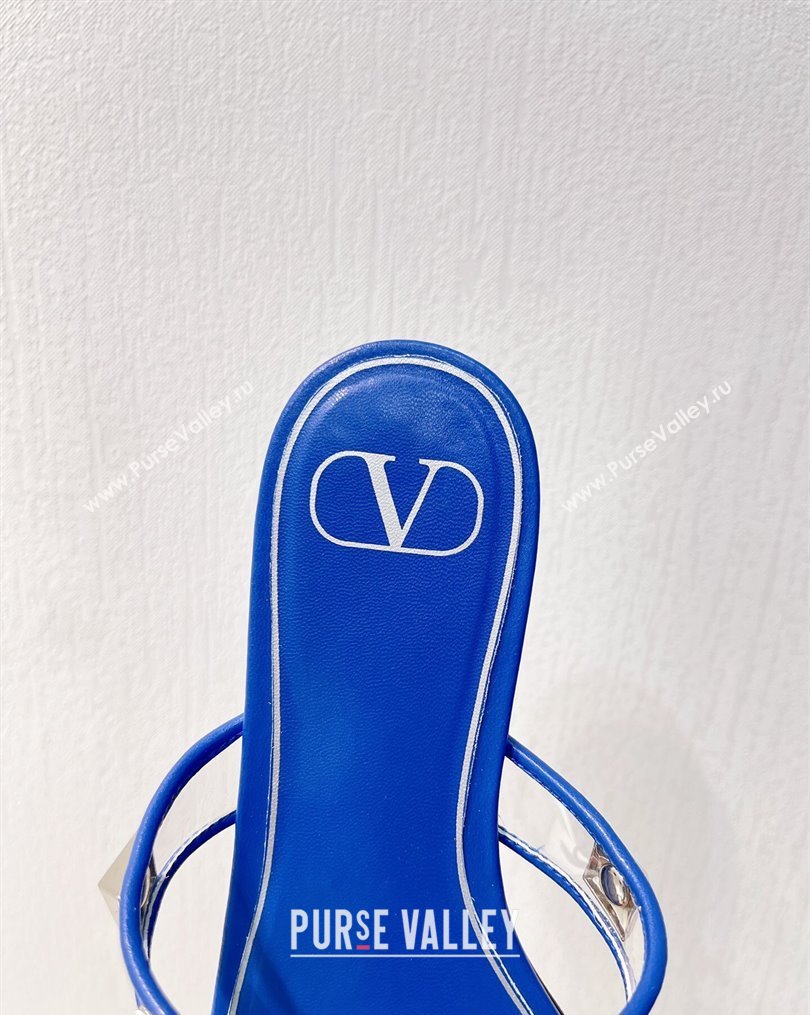 Valentino Roman Stud Flat Slide Sandals in Leather and PVC Blue 3 2023 VT102704 (MD-231027094)