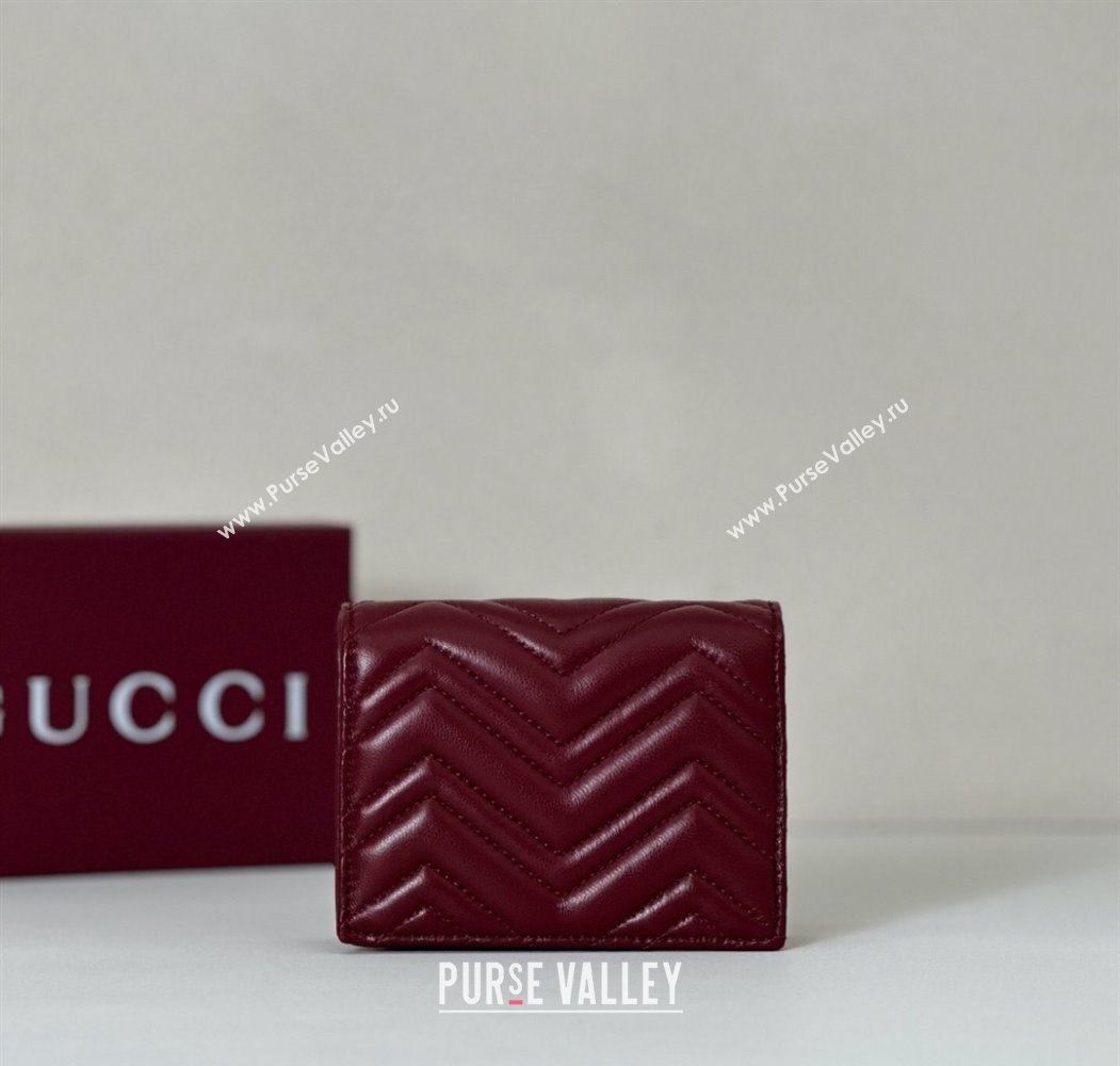 Gucci GG Marmont Leather small wallet Ancora Red 2025 466492 (DLH-250808010)