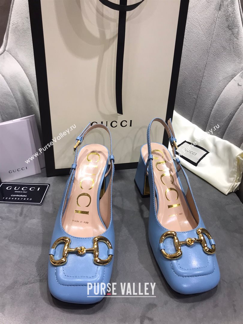 Gucci Mid-Heel Slingback Pumps with Horsebit Blue 2020 (MD-20120235)