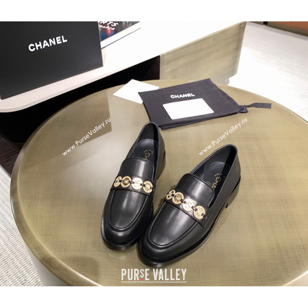 Chanel Calfskin Loafers with Coin Charm G37932 Black 2021 (MD-21080936)